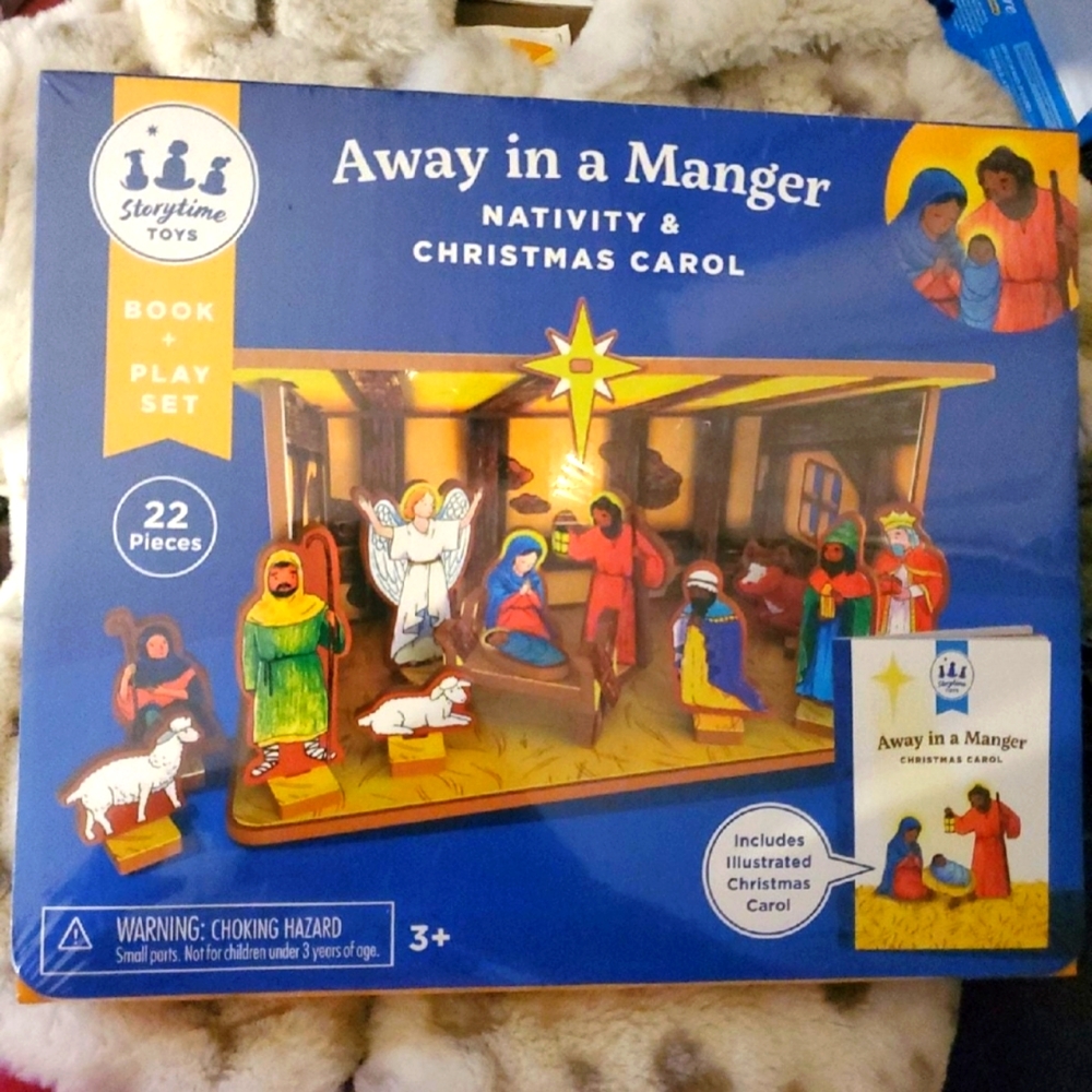 Act out the traditional Nativity story at home while reading “Away In a Manger”